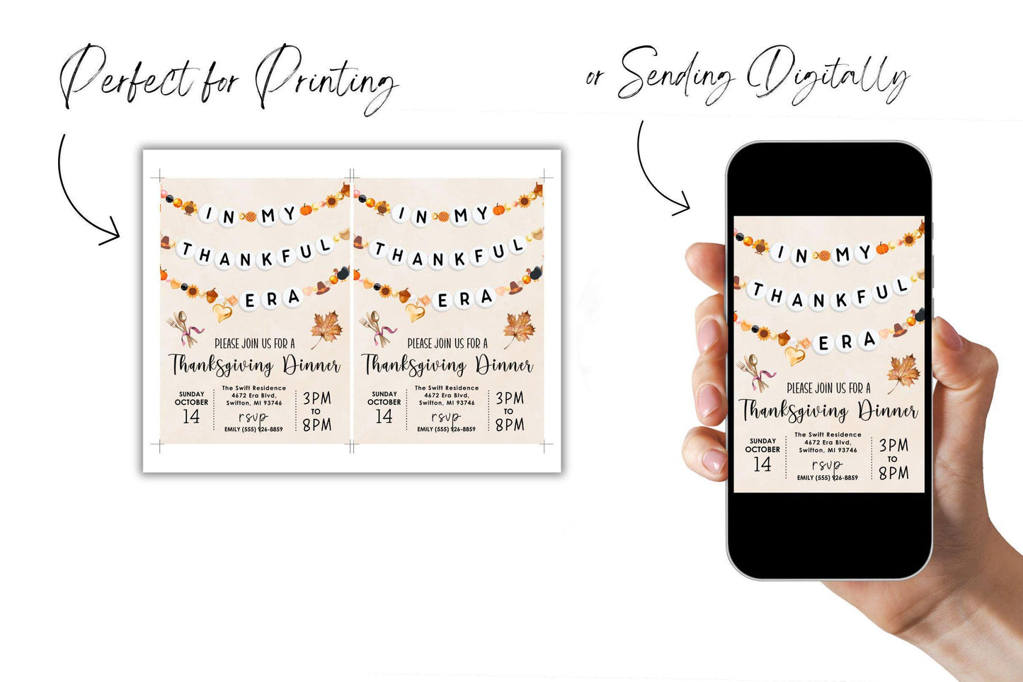 In My Thankful Era Friendship Bracelet Invitation, Thanksgiving Dinner Invite, Autumn Party, Digital Download, Printable Editable Template