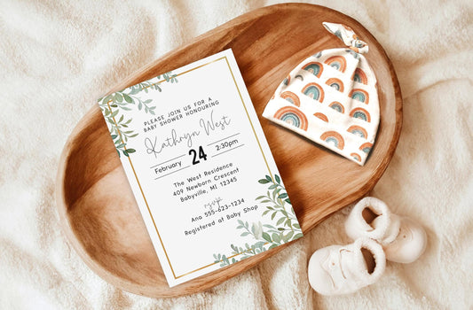 Baby Shower Invitation Template, Gender Neutral Baby Shower Invitation, Eucalyptus Baby Shower Invite, Greenery Design,DIY Editable Template