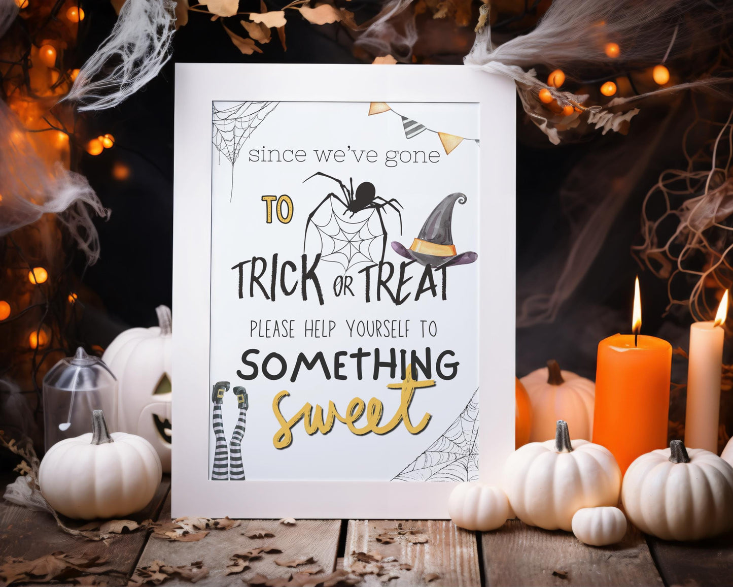 Halloween Candy Sign, Trick or Treat Help Yourself Poster Template, Halloween Night Not Home Sign Board, Digital Download, Printable Sign