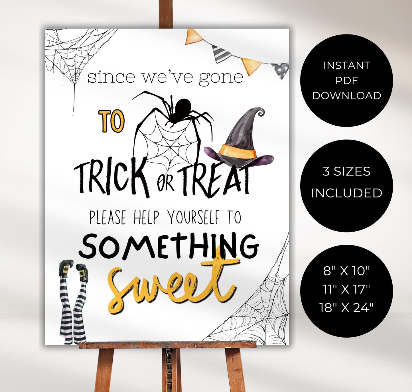 Halloween Candy Sign, Trick or Treat Help Yourself Poster Template, Halloween Night Not Home Sign Board, Digital Download, Printable Sign