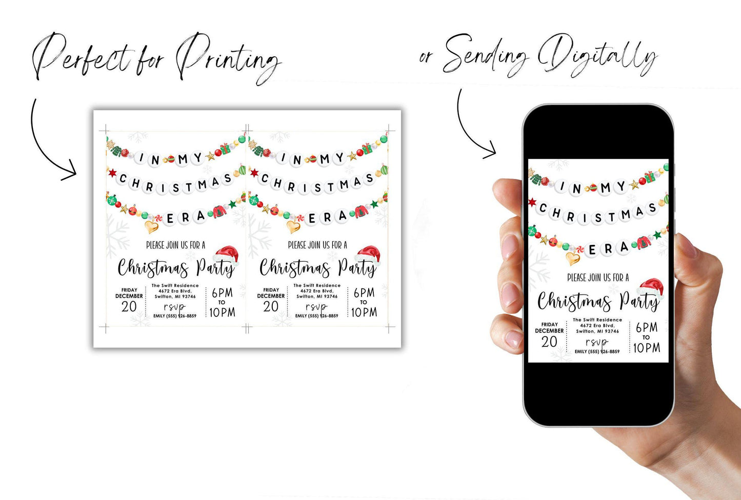 In My Christmas Era Holiday Party Invitation, Xmas Gathering Printable Editable Template,  Digital Download,Friendship Bracelet Theme Invite