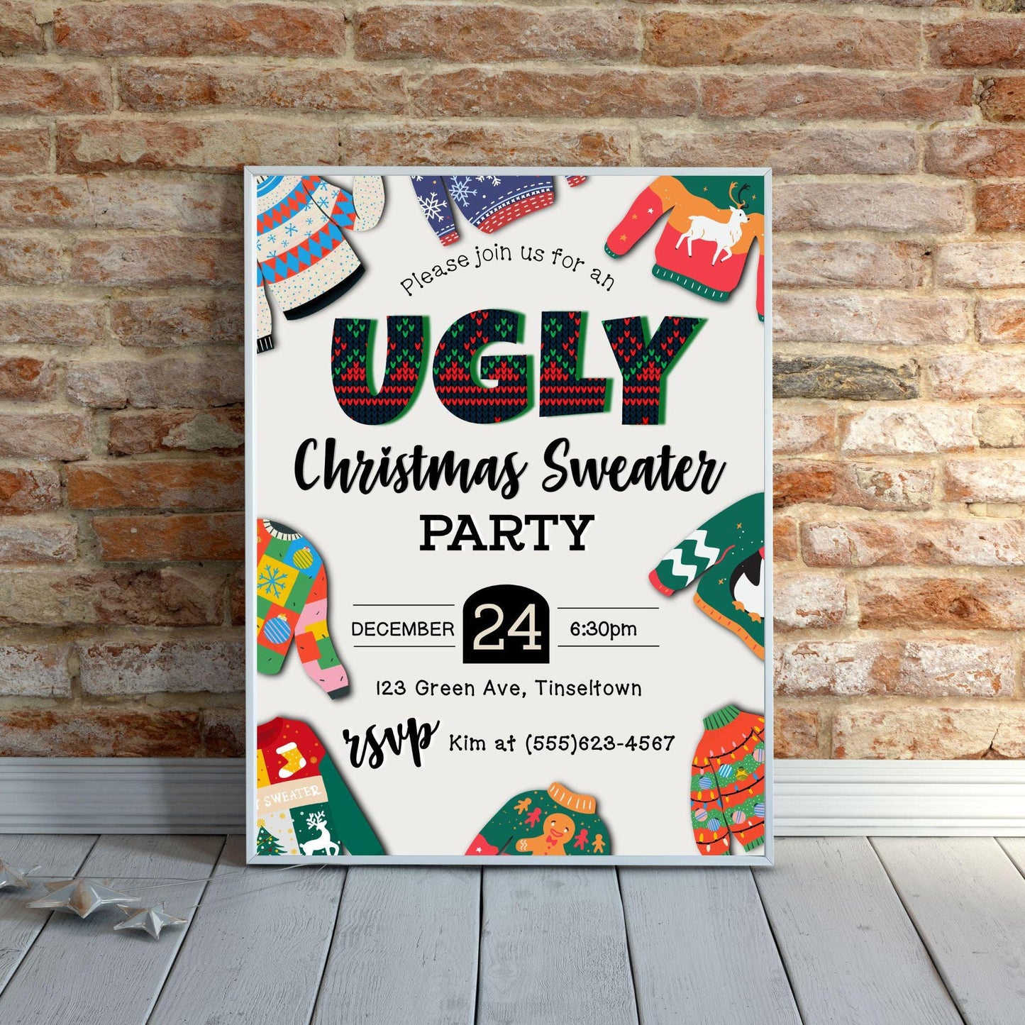 Editable Ugly Christmas Sweater Party Invitation, Silly Sweater Holiday Party Invitation, Christmas Party Invite, Printable DIY XMAS Invite