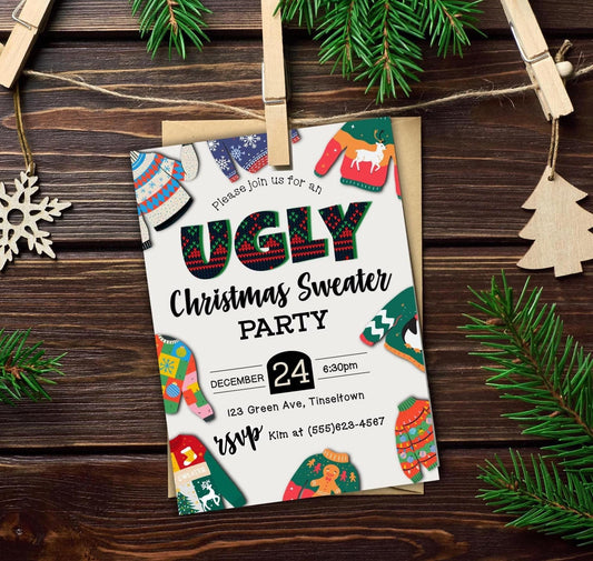 Editable Ugly Christmas Sweater Party Invitation, Silly Sweater Holiday Party Invitation, Christmas Party Invite, Printable DIY XMAS Invite