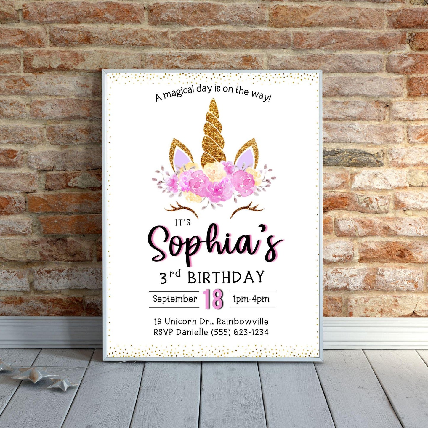 Unicorn Birthday Party Invitation, Little Girl Floral Unicorn Invite for Kids, Unicorn Bday Printable Editable Template, DIY Bday Celebrate