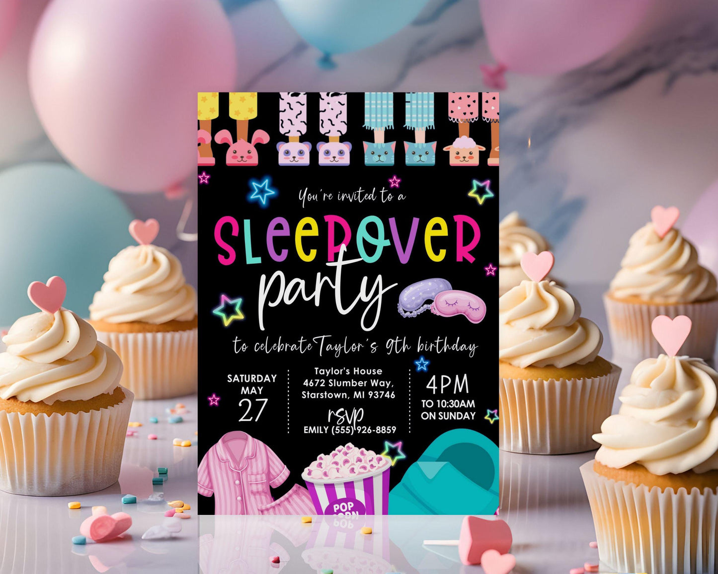 Editable Sleepover Birthday Party Invitation, Pink Girl Slumber Party Birthday Invite, Digital Download, Printable Template, Spa Tween Teen