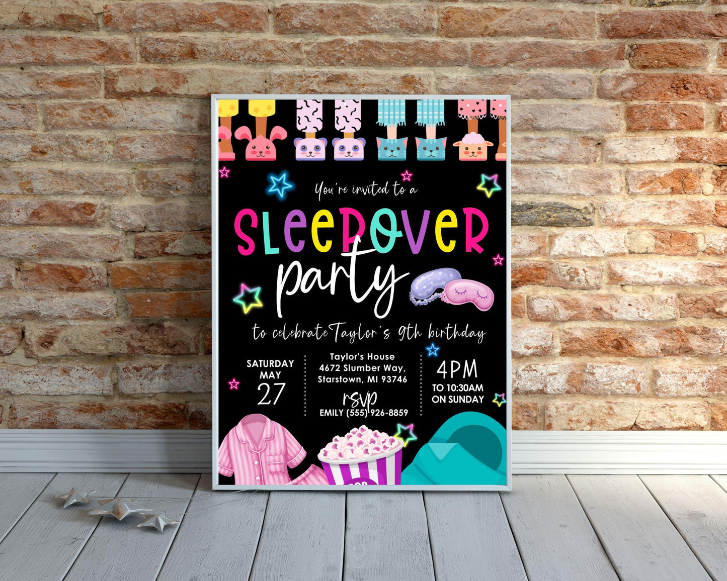 Editable Sleepover Birthday Party Invitation, Pink Girl Slumber Party Birthday Invite, Digital Download, Printable Template, Spa Tween Teen