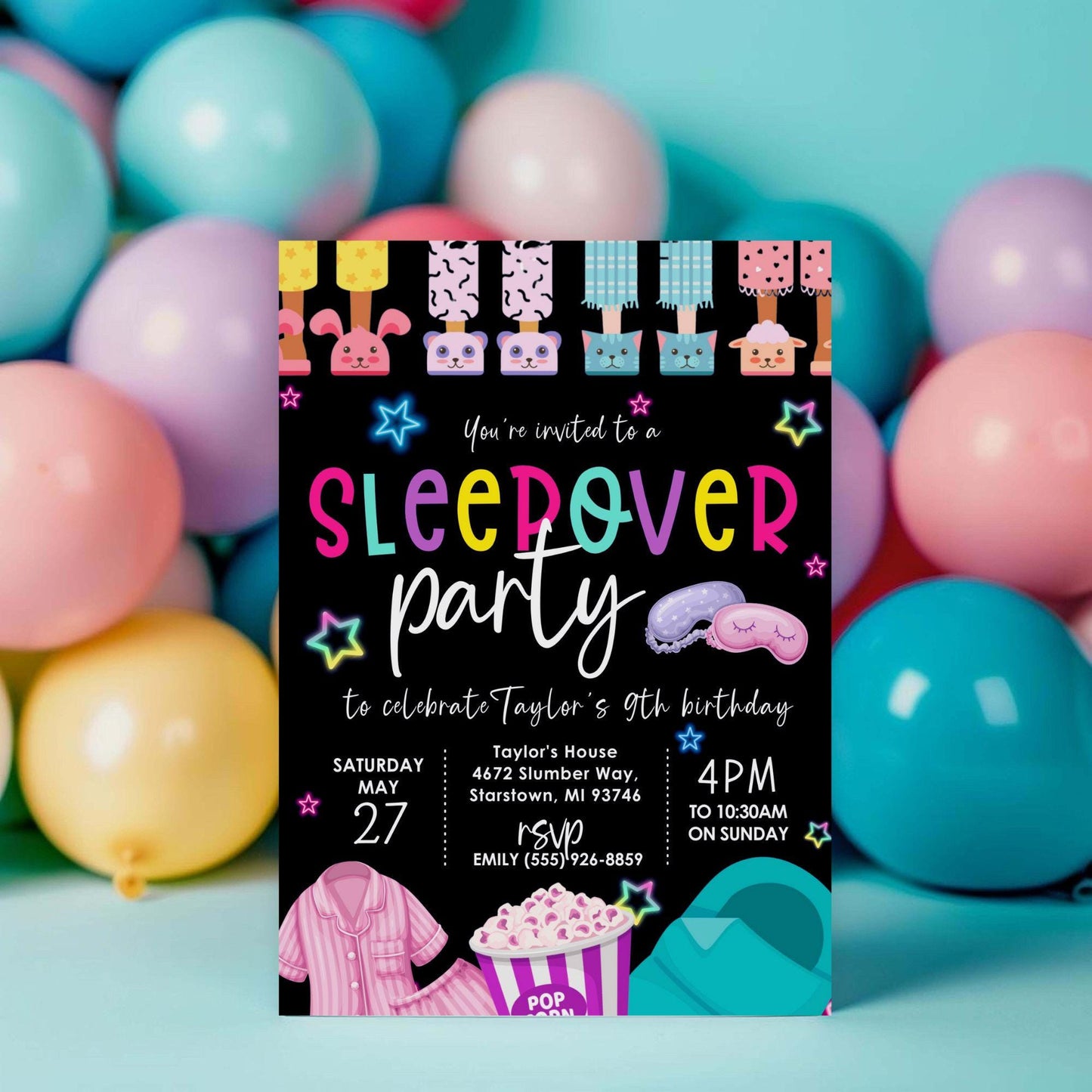 Editable Sleepover Birthday Party Invitation, Pink Girl Slumber Party Birthday Invite, Digital Download, Printable Template, Spa Tween Teen