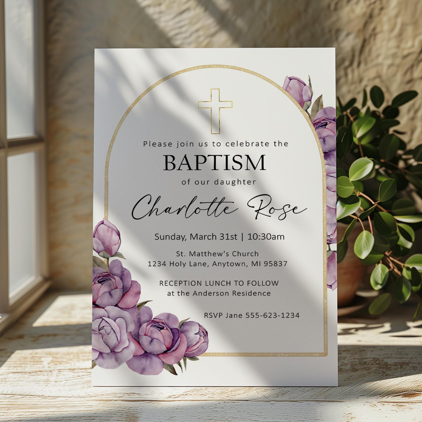 Baptism Christening First Communion Invitation Template, Editable Baptism Invitation Card, Gold Communion Printable Invite, Sacrament Invite