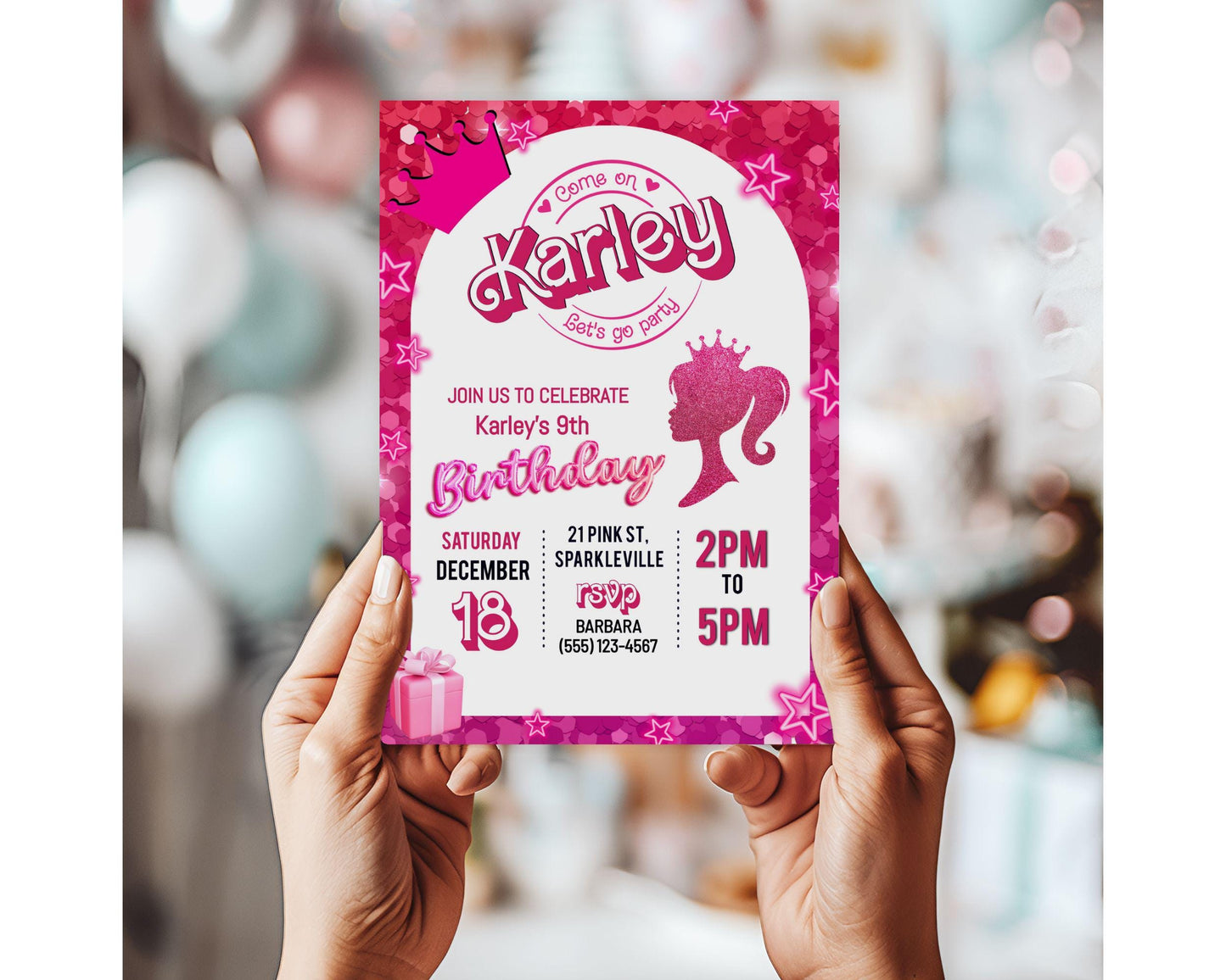 Pink Fashion Doll Birthday Party Invitation - Editable Template