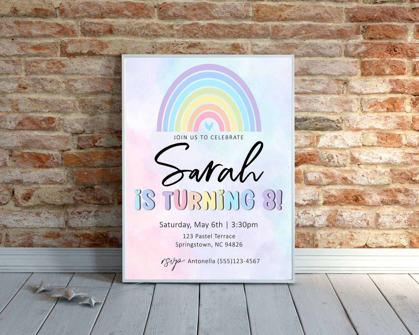 Editable Pastel Birthday Party Invitation, Girl Invitation, Pretty Spring Birthday Invite, Pastel Rainbow Invite,Printable Editable Template