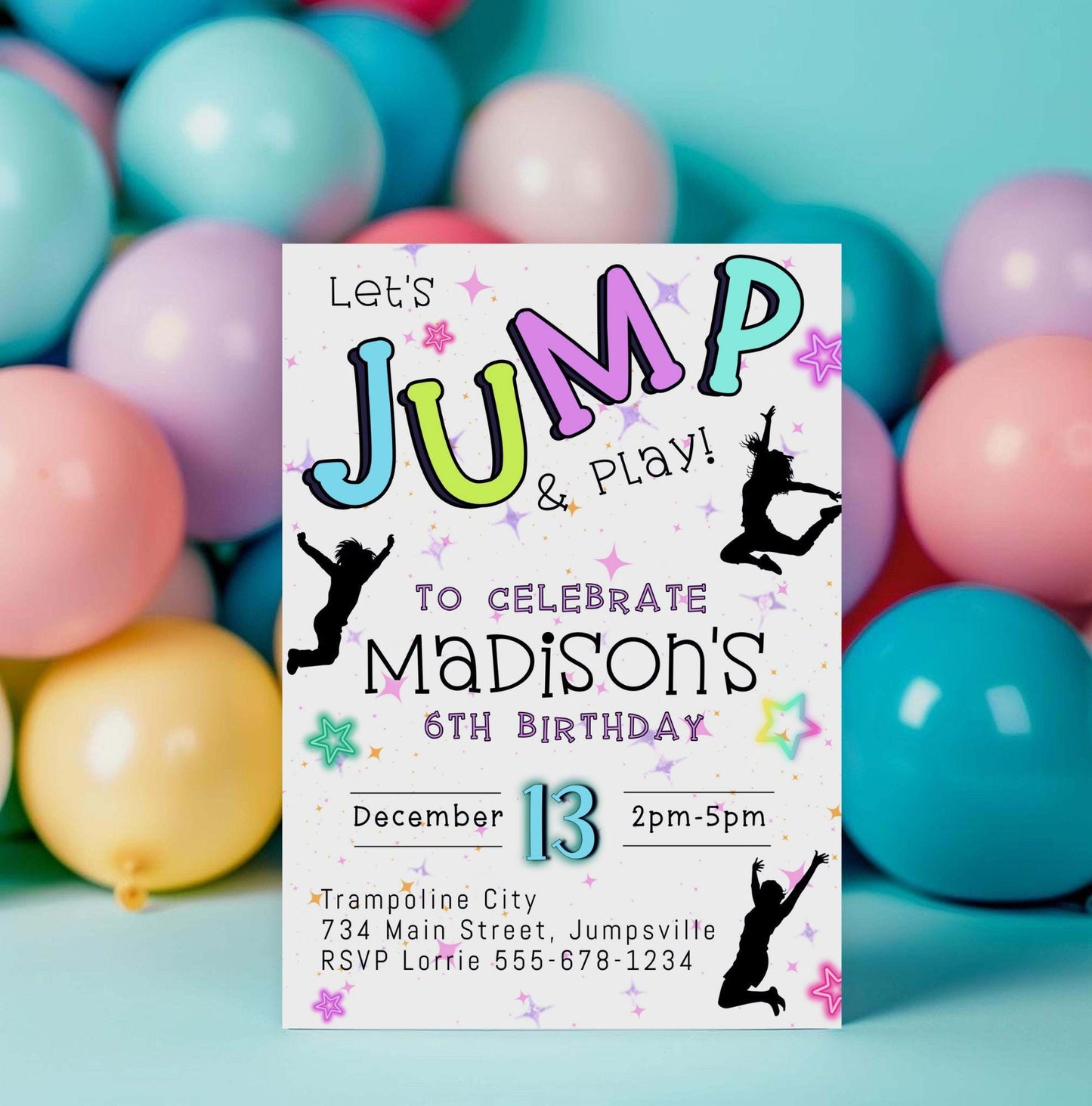 Jump Birthday Party Invitation, Trampoline Park Birthday invitation, Bounce Kids Invite, Girl Jump Party Invite, Printable Editable Template