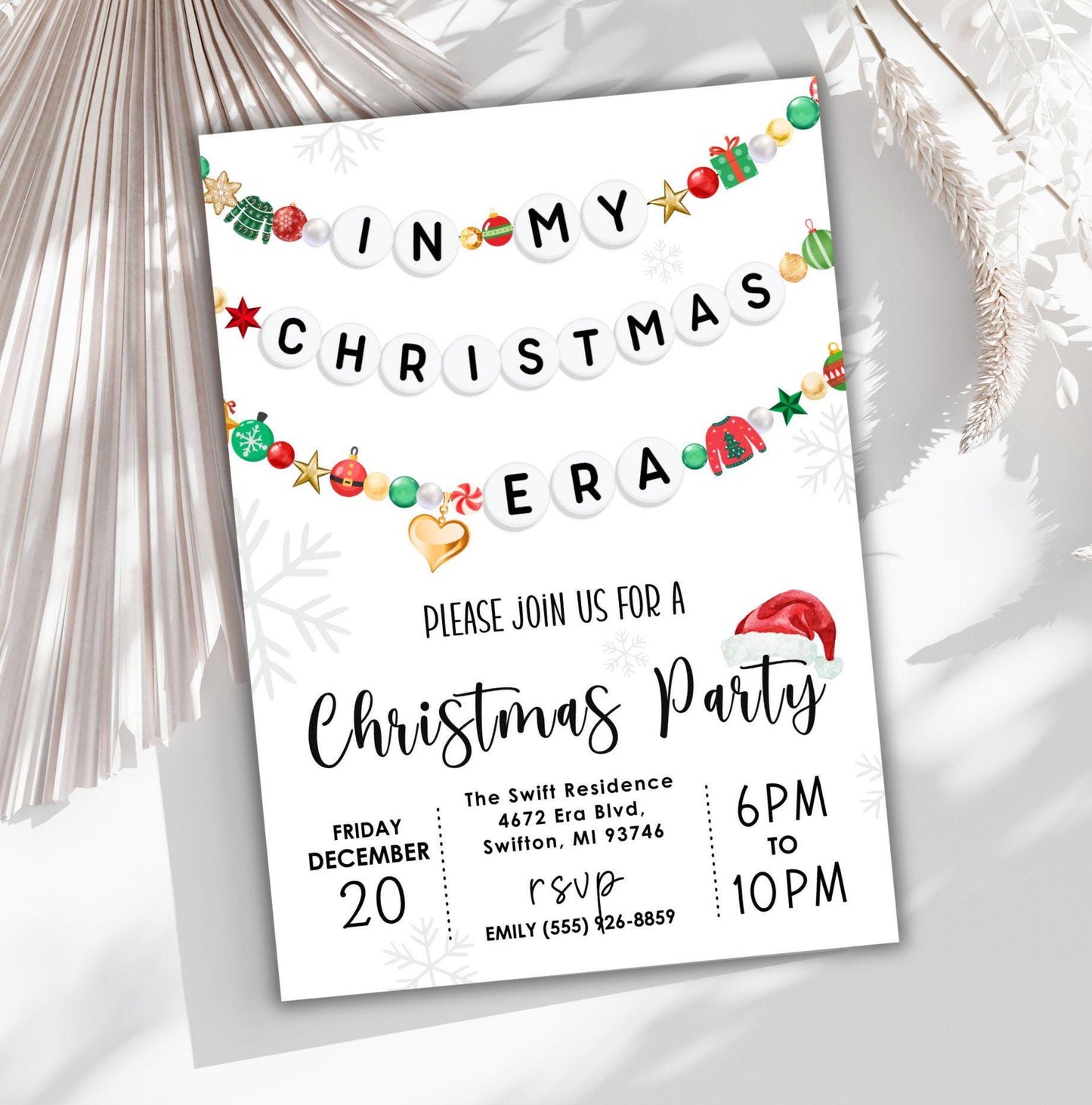 In My Christmas Era Holiday Party Invitation, Xmas Gathering Printable Editable Template,  Digital Download,Friendship Bracelet Theme Invite