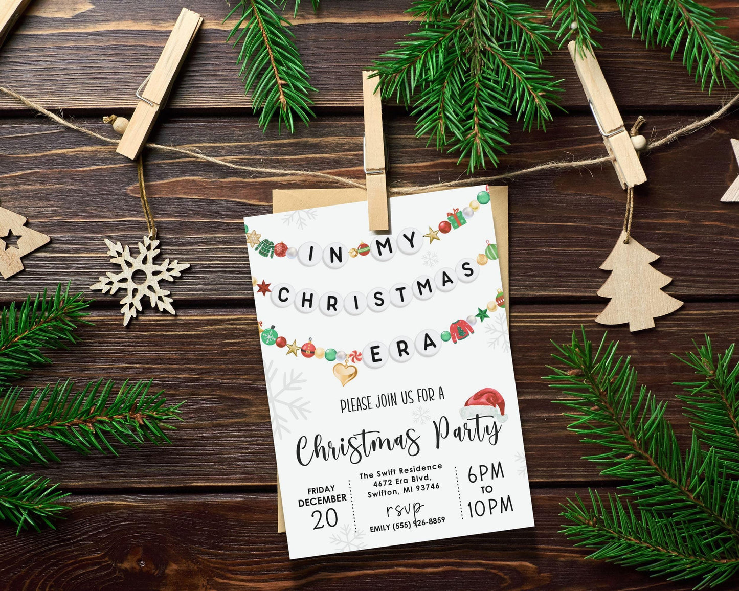 In My Christmas Era Holiday Party Invitation, Xmas Gathering Printable Editable Template,  Digital Download,Friendship Bracelet Theme Invite