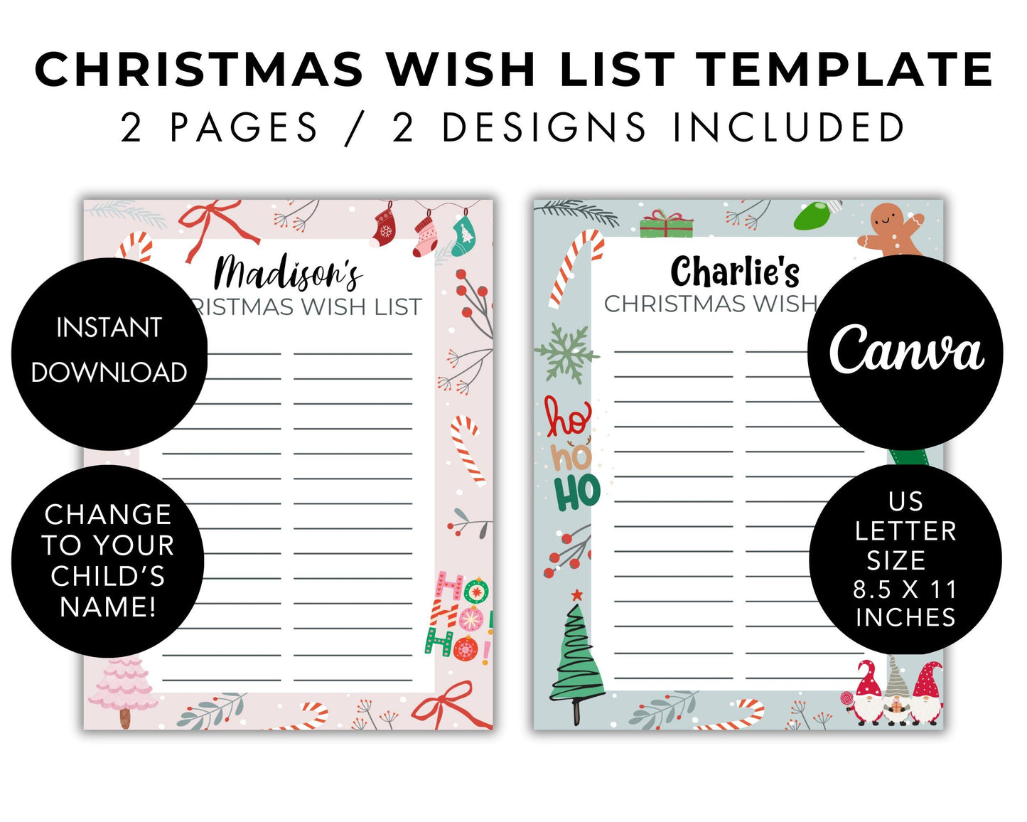 Kids Christmas Wishlist, DIY Editable Holiday Wish List Template, Personalized Printable Santa Wish list Activity, Children's Xmas Wishlist