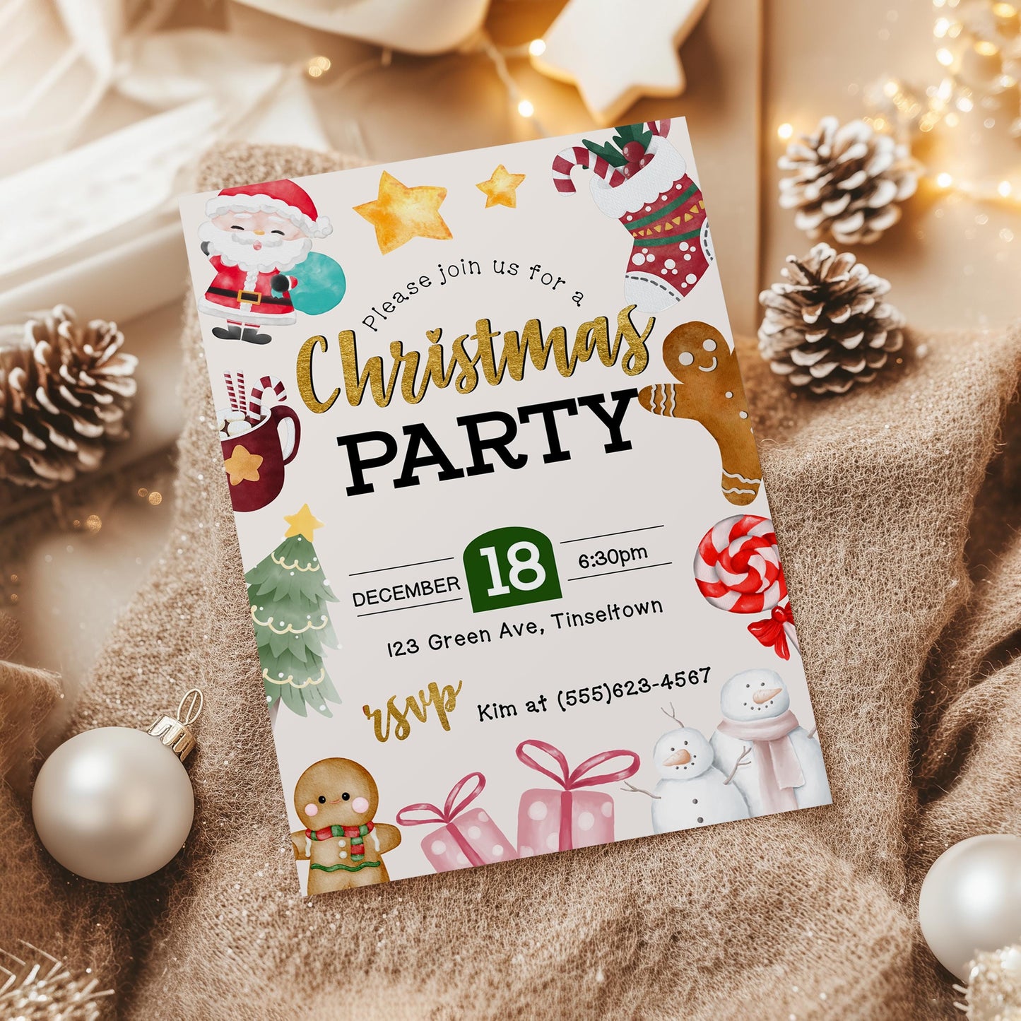 Christmas Party Invitation, Holiday Party Invitation, Kid Christmas Party Invite, DIY Editable Printable Template, XMAS Invite DIY Download