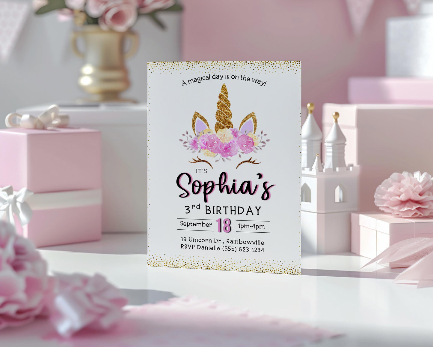 Unicorn Birthday Party Invitation, Little Girl Floral Unicorn Invite for Kids, Unicorn Bday Printable Editable Template, DIY Bday Celebrate