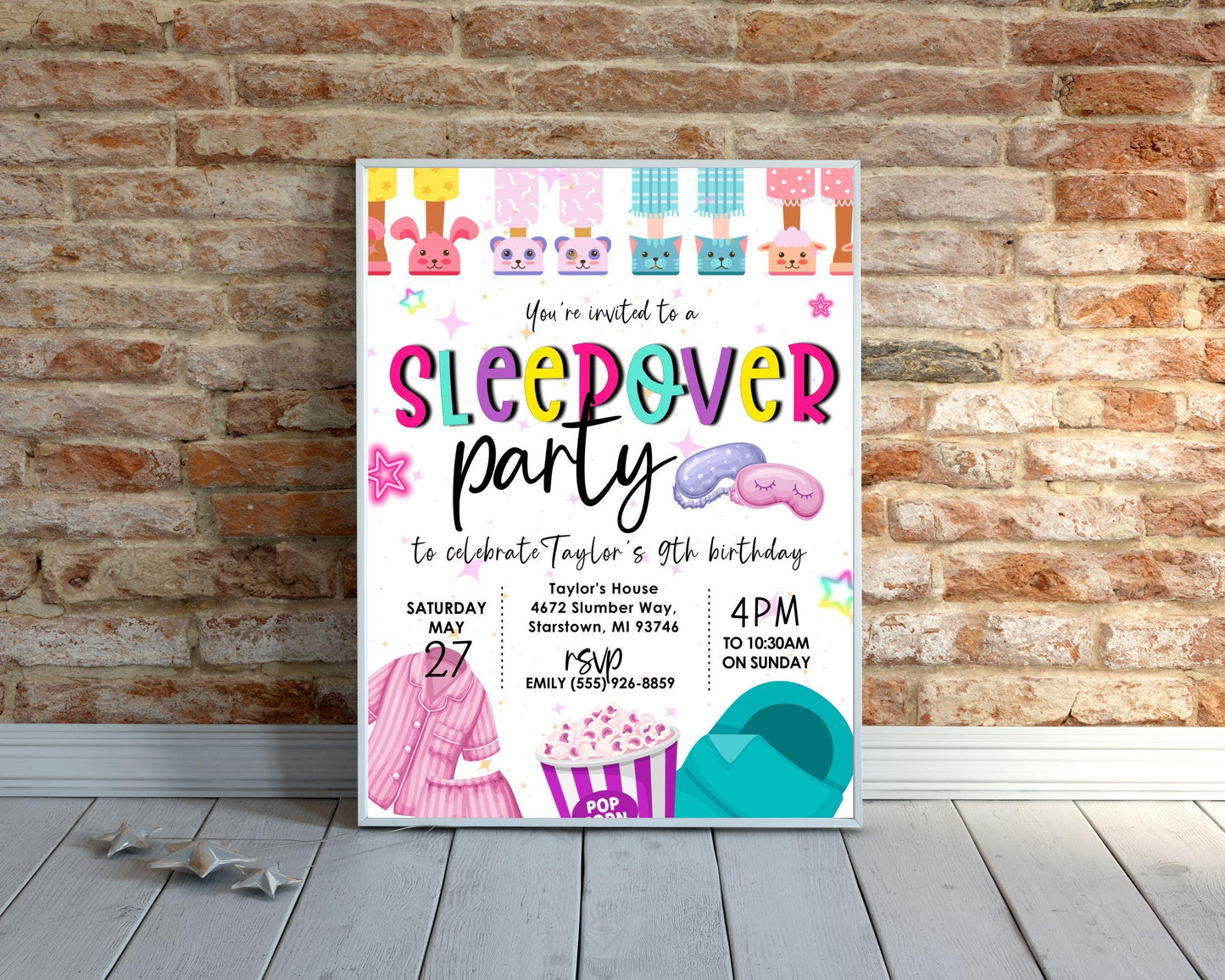 Sleepover Birthday Party Invitation, Pink Girl Slumber Party Birthday Invite, DIY Editable Printable Template, Spa Party Kids Tweens Teens