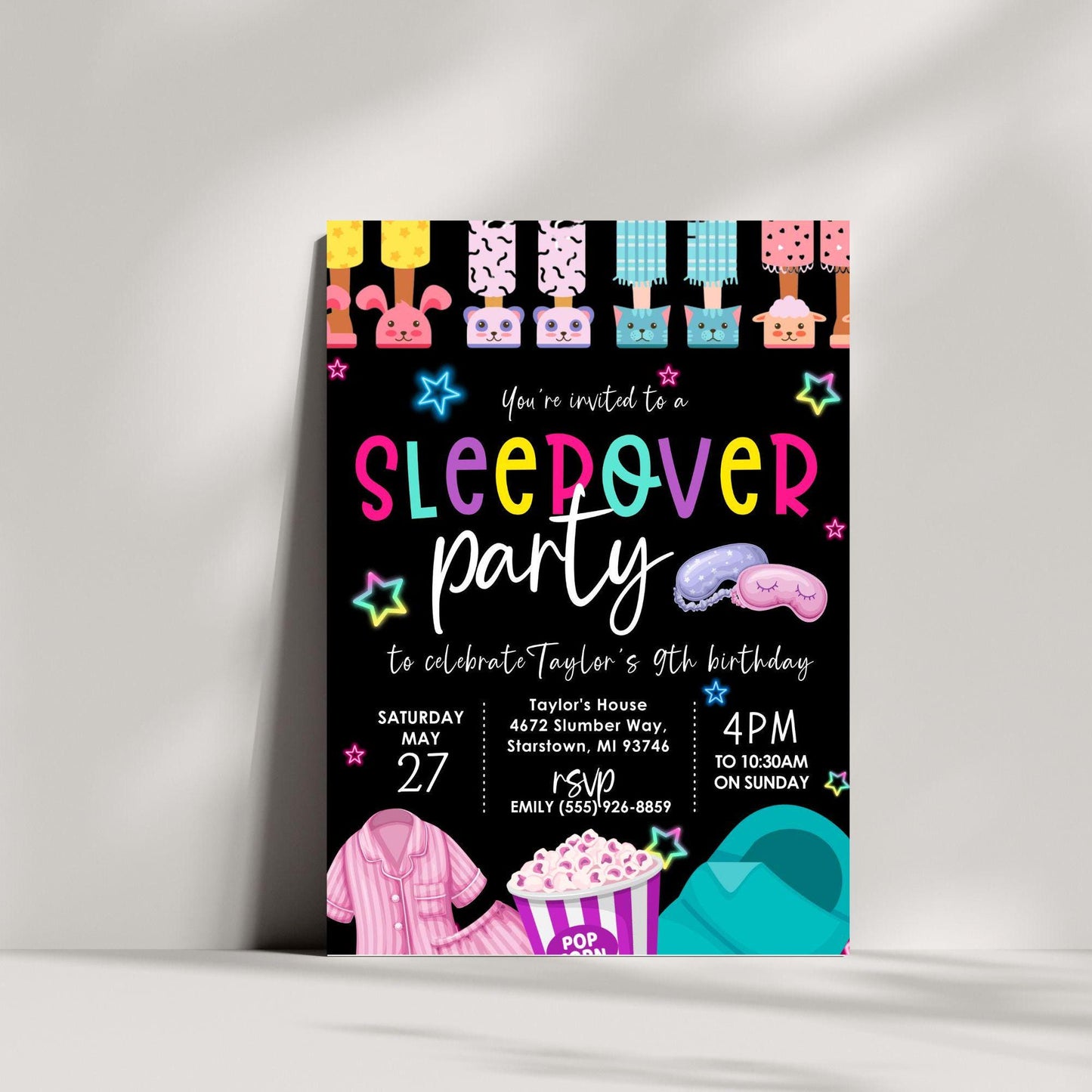 Editable Sleepover Birthday Party Invitation, Pink Girl Slumber Party Birthday Invite, Digital Download, Printable Template, Spa Tween Teen