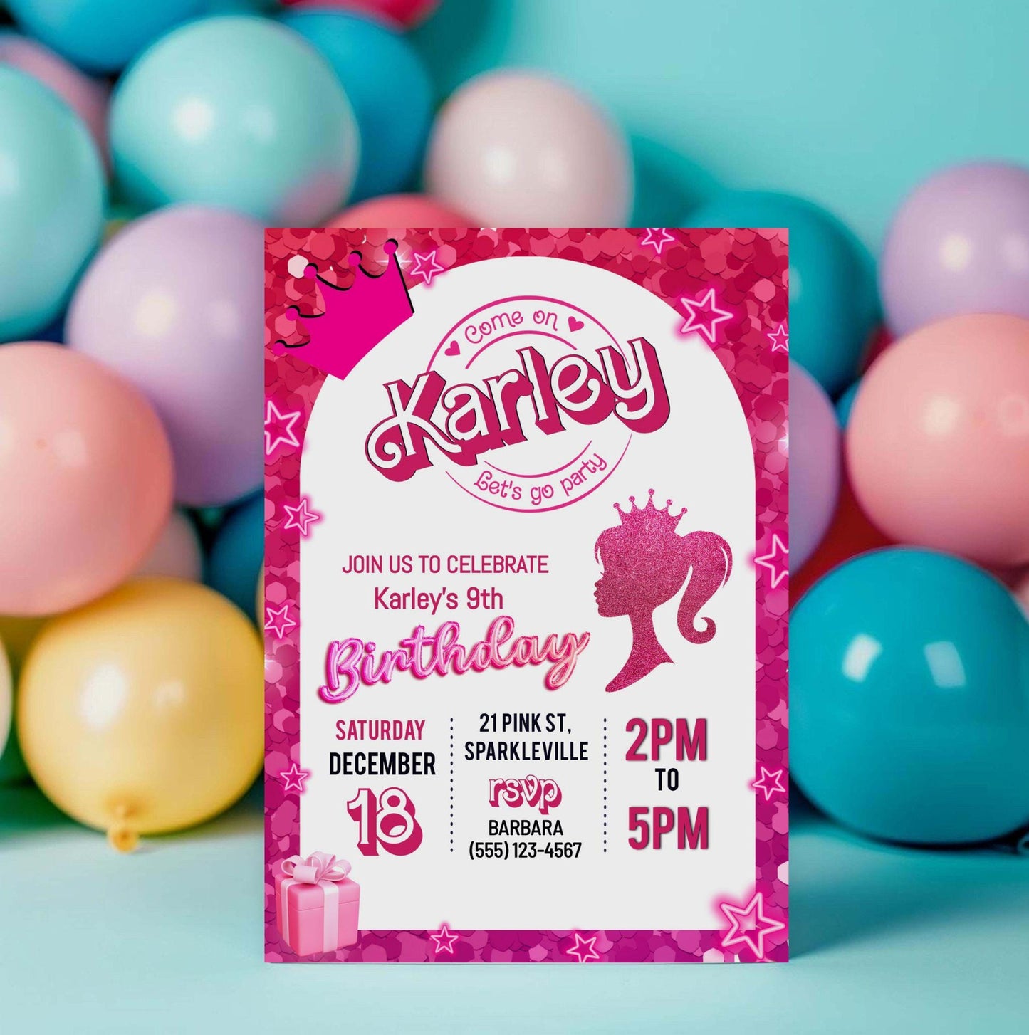 Pink Fashion Doll Birthday Party Invitation - Editable Template