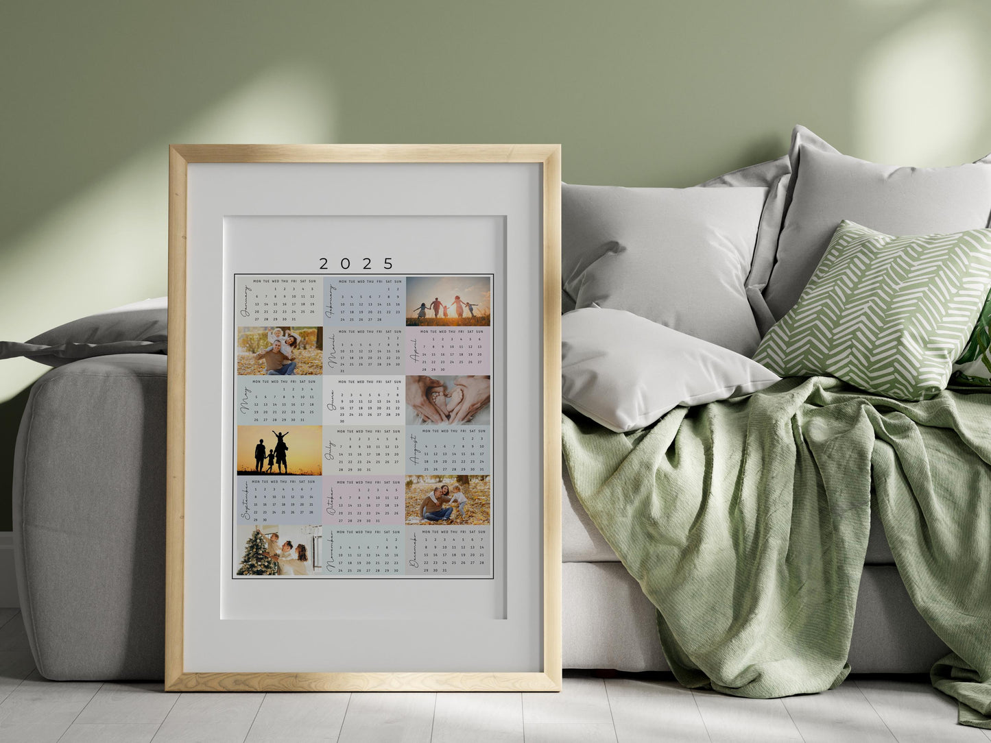 Editable 2025 Photo Calendar Template, Custom 12-Month Calendar Design for Canva, Family Photo Calendar 2025, Photo Collage Planner Template