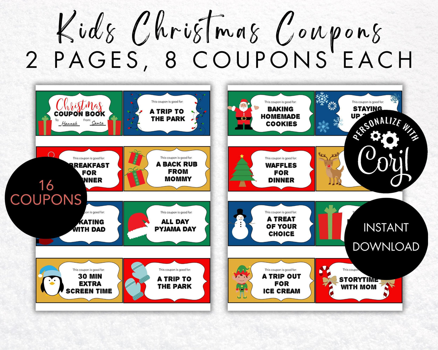 Editable Christmas Coupon Book for Kids, Child Stocking Stuffer, Printable Christmas Coupons from Mom & Dad, Children's Coupon DIY Activity