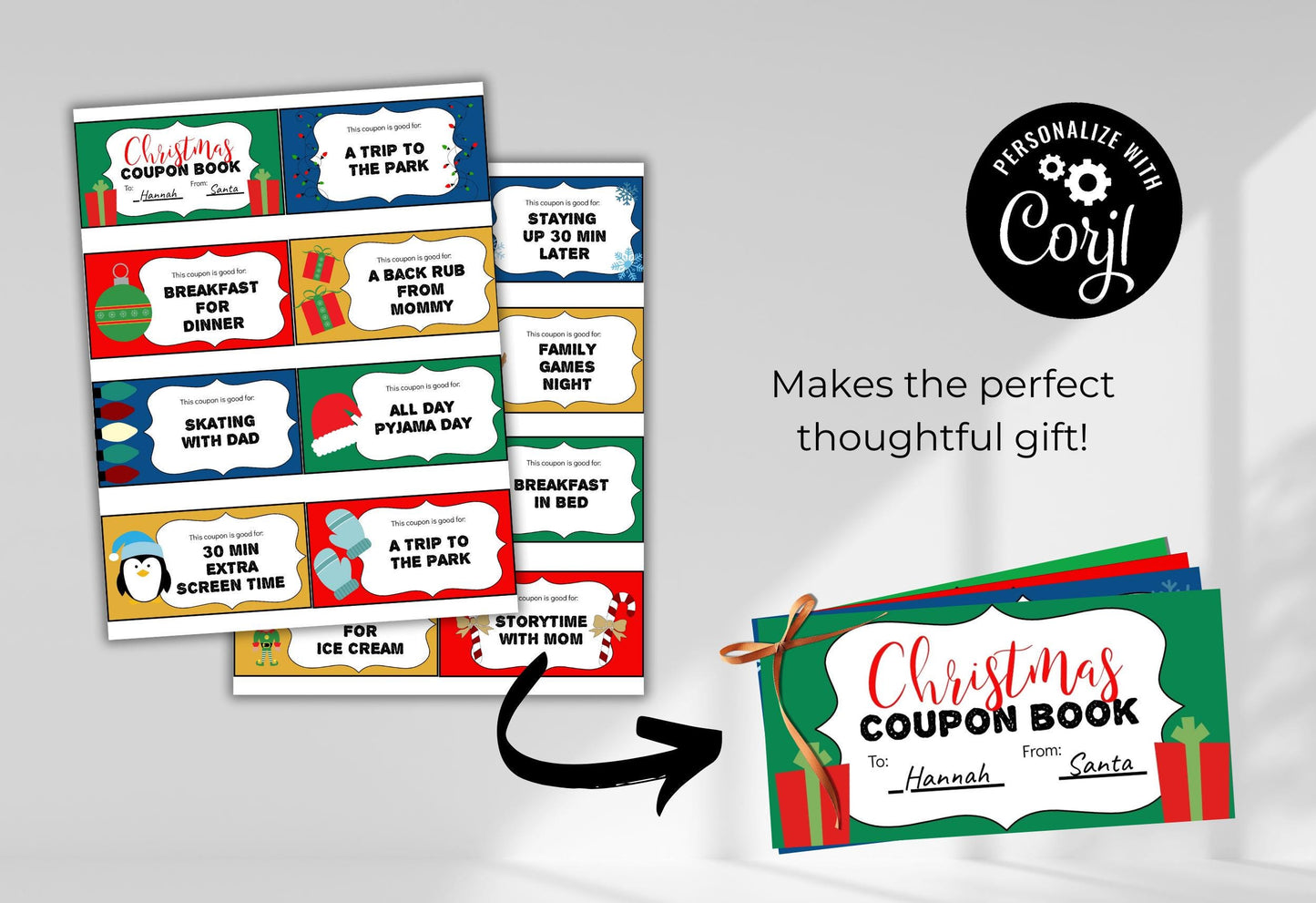 Editable Christmas Coupon Book for Kids, Child Stocking Stuffer, Printable Christmas Coupons from Mom & Dad, Children's Coupon DIY Activity