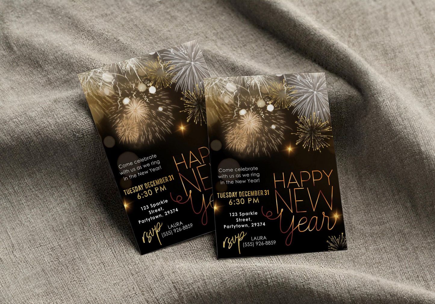 New Year's Eve Party Invitation, NYE Invitation, New Years Invite, DIY Editable Template, 2025 NY Celebration, Black Gold Party Invitation