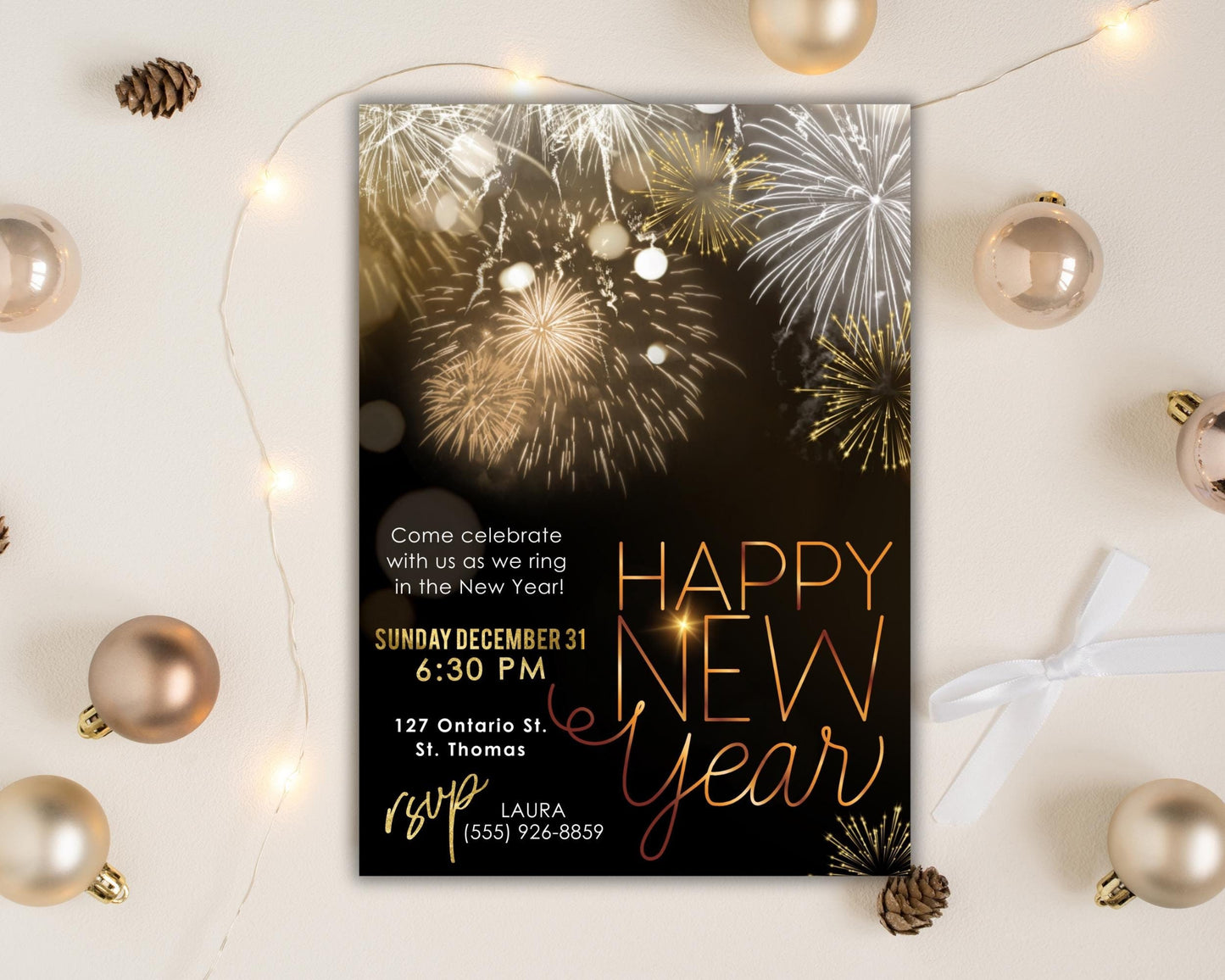 New Year's Eve Party Invitation, NYE Invitation, New Years Invite, DIY Editable Template, 2025 NY Celebration, Black Gold Party Invitation