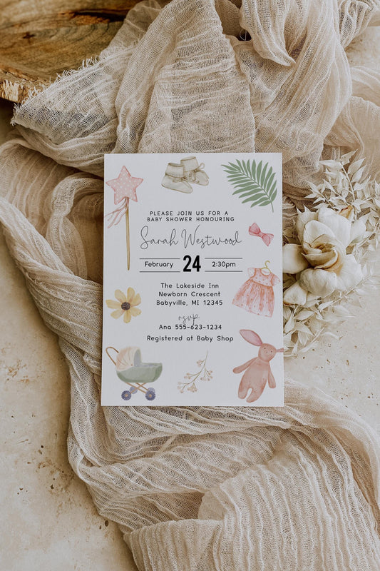 Baby Shower Invitation Template, Gender Neutral Invitation, Boho Watercolor Newborn Event Invite, Boy Girl Baby Shower,DIY Editable Template