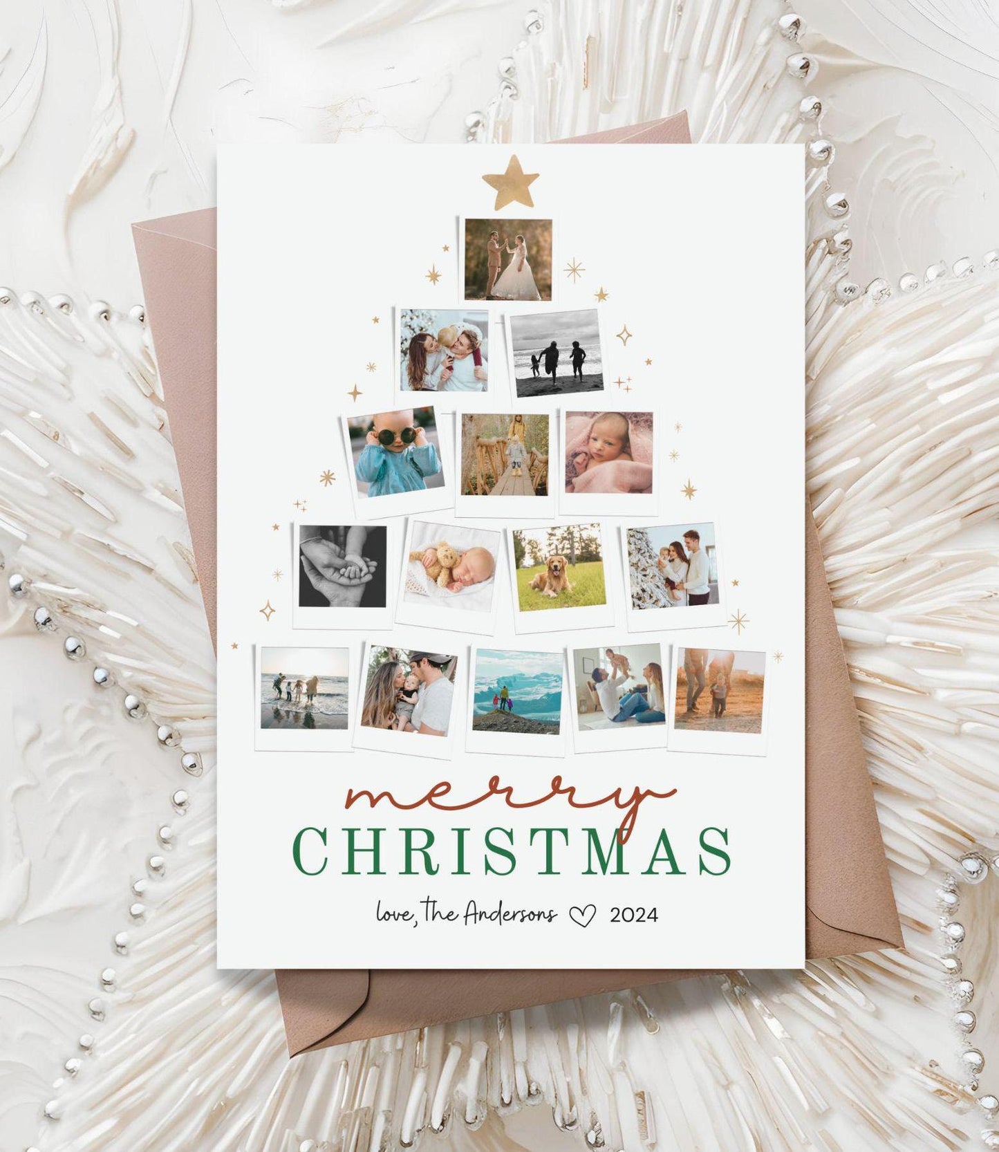 Photo Christmas Card, Custom Holiday Greeting Card, Christmas Tree Card, Family Photos Greeting Card Digital Download, DIY Editable Template