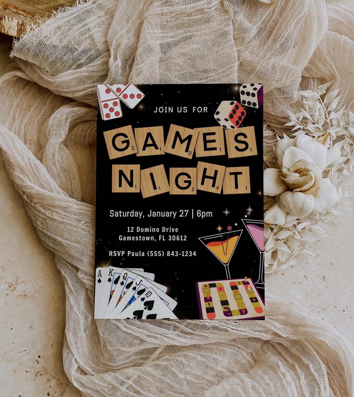 Games Night Invitation | Editable Games Game Night Party Invitation | Couple Games Night Invite | Editable Template | Casino Night Invite