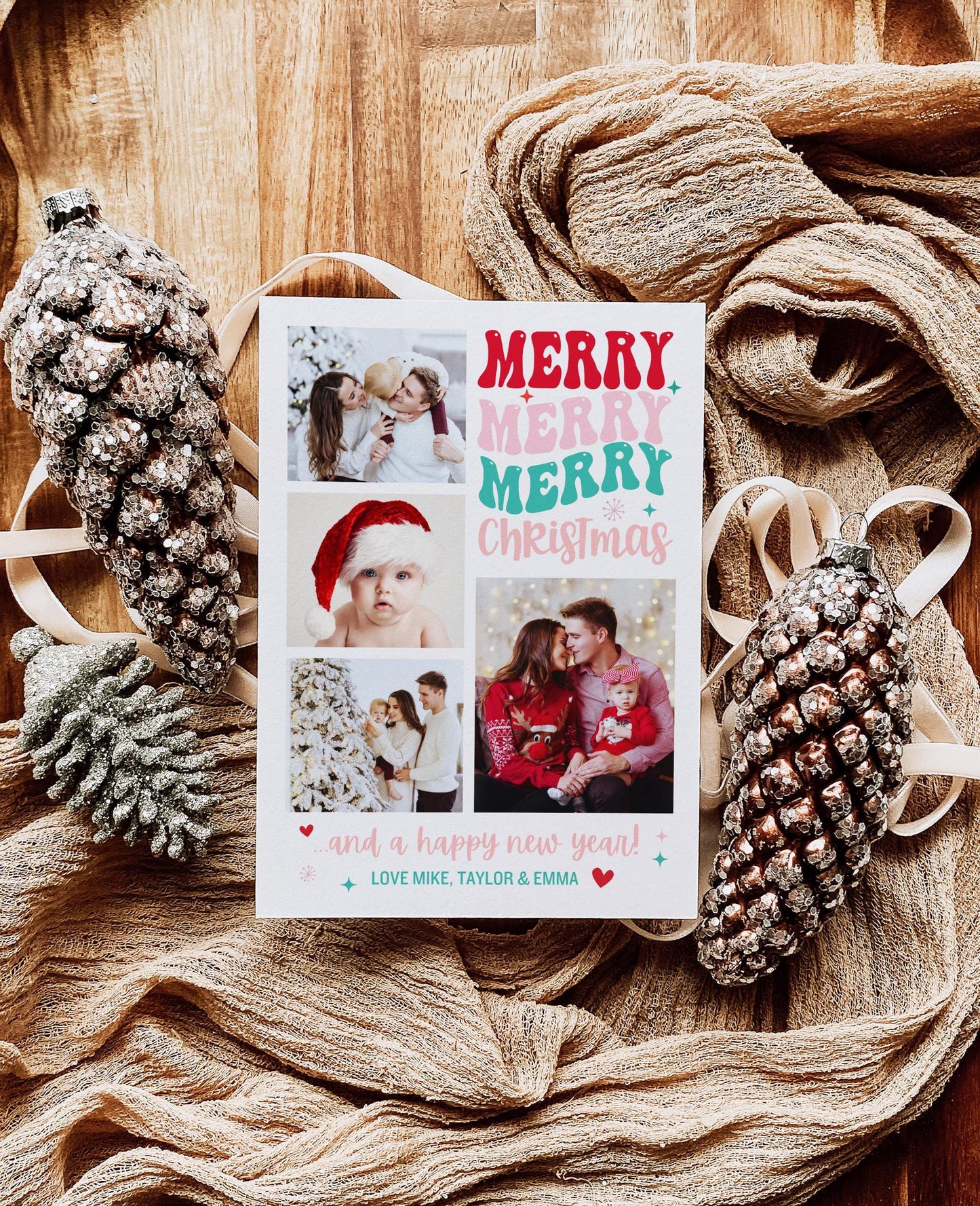 Photo Merry Christmas Happy New Yard Card, Custom Holiday Greeting Card, Family Photo Christmas Card Digital Download, DIY Editable Template