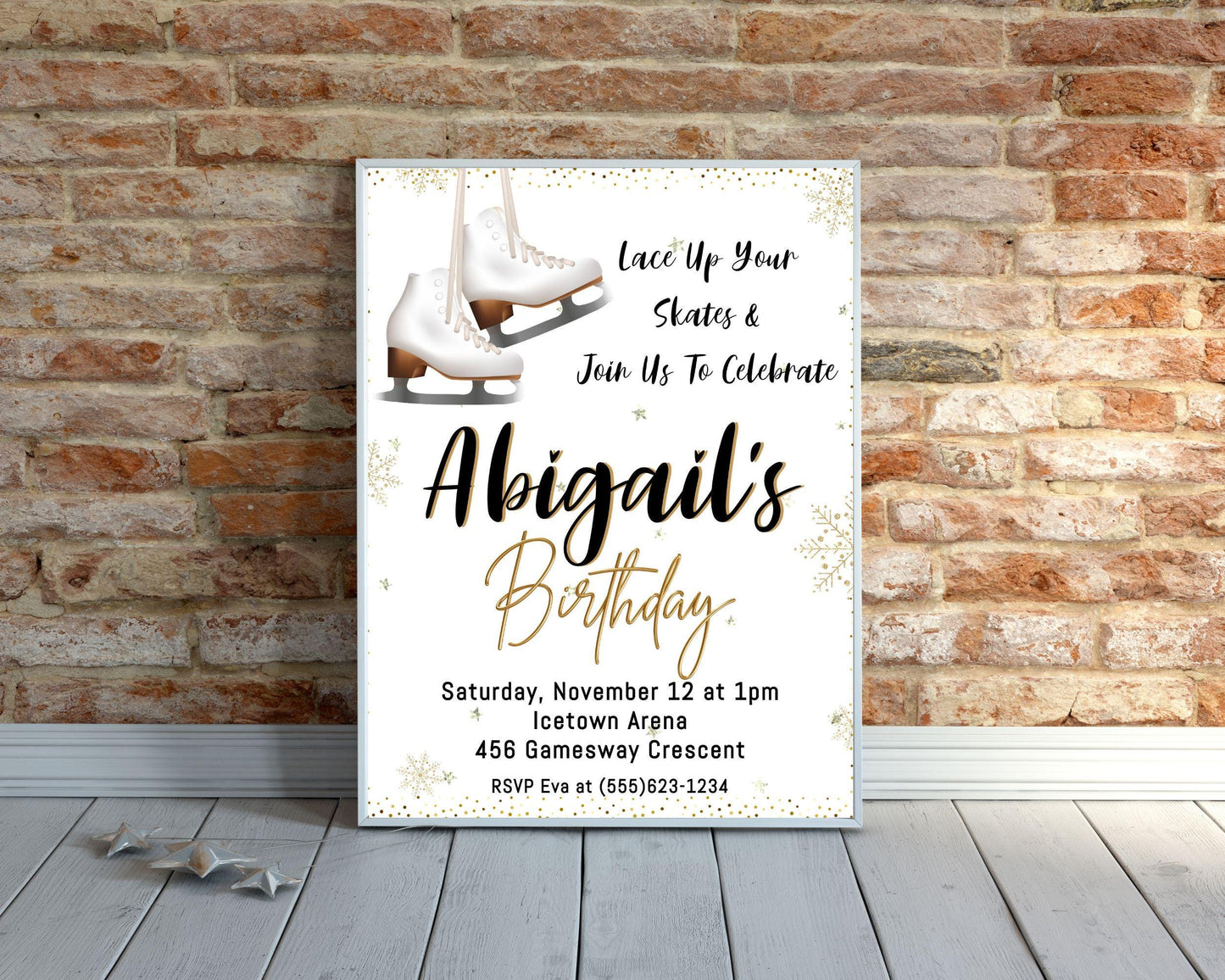 Editable Ice Skating Birthday Party Invitation for Girls, DIY Gold Sparkle Skate Invite, Bday Editable Template, Instant Digital Download