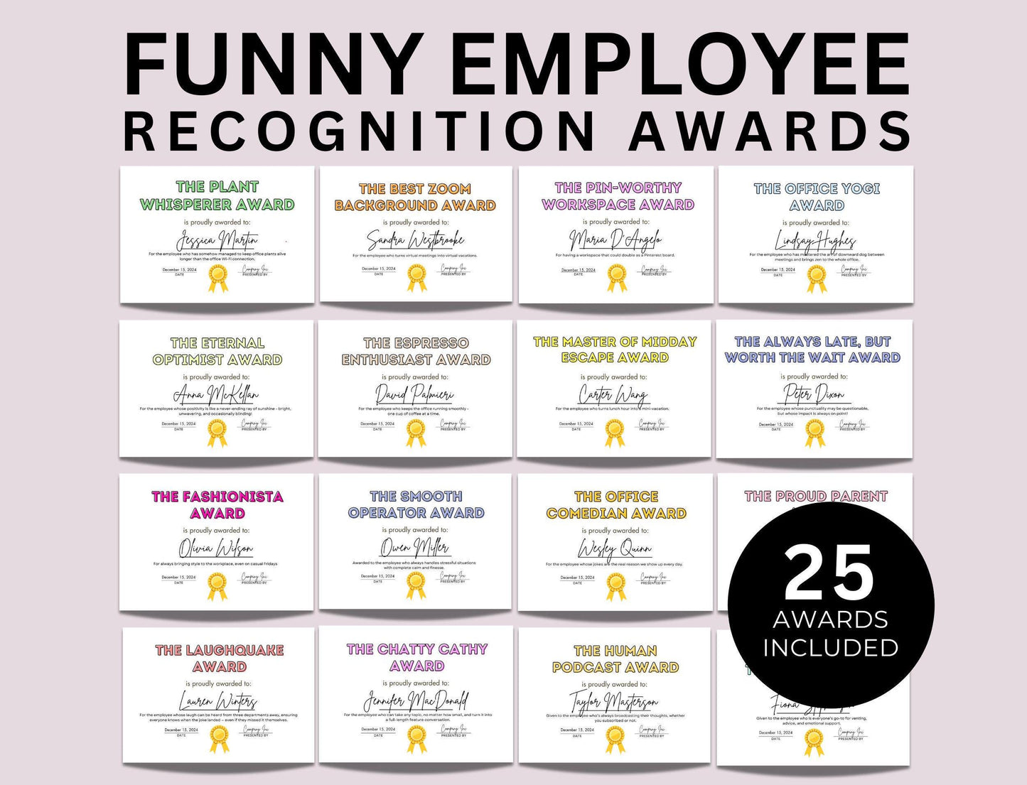 25 Funny Employee Recognition Award Certificates, Editable Template, Staff Appreciation, Funny Gift for Staff Employee Coworker Colleague