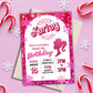 Pink Fashion Doll Winter Birthday Party Invitation, Girl Invitation, Pink Sparkle Invite, Instant Digital Download, DIY Editable Template