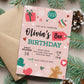 Christmas Birthday Party Invitation, Winter Holiday Girl Bday Invitation, Red Green Pink White Invite, Snowflake Evite,DIY Editable Template