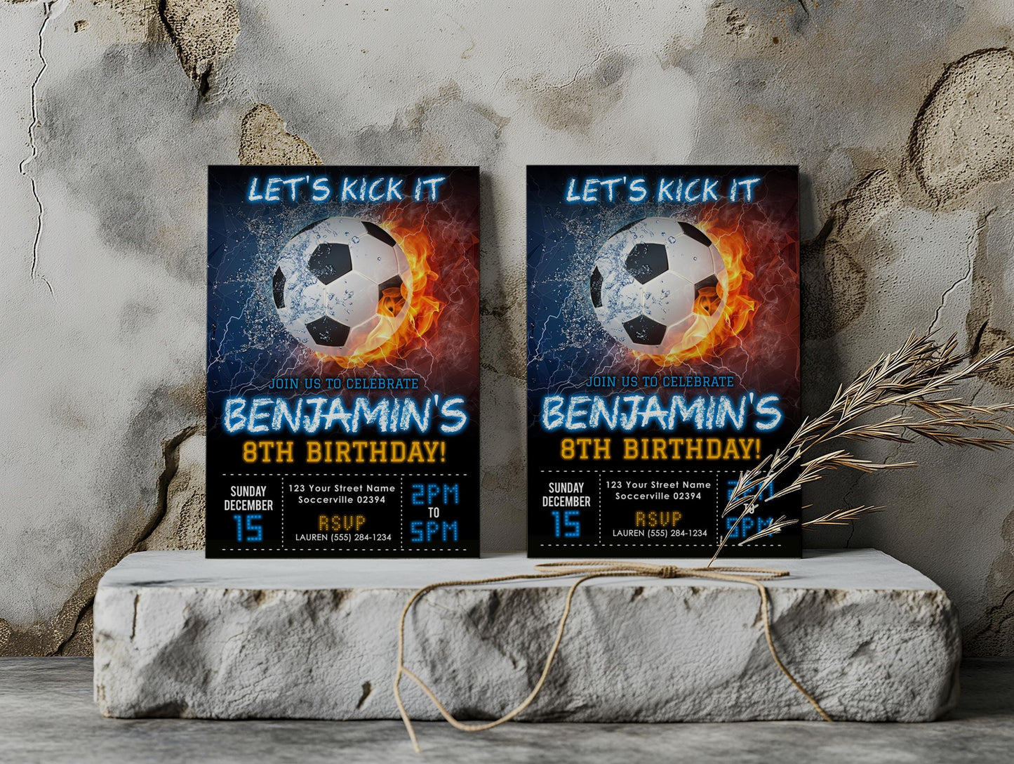 Editable Soccer Birthday Party Invitation Template, Printable Kid Soccer Bday Invite, DIY Boy Invitation, Let's Kick It Football Theme Party