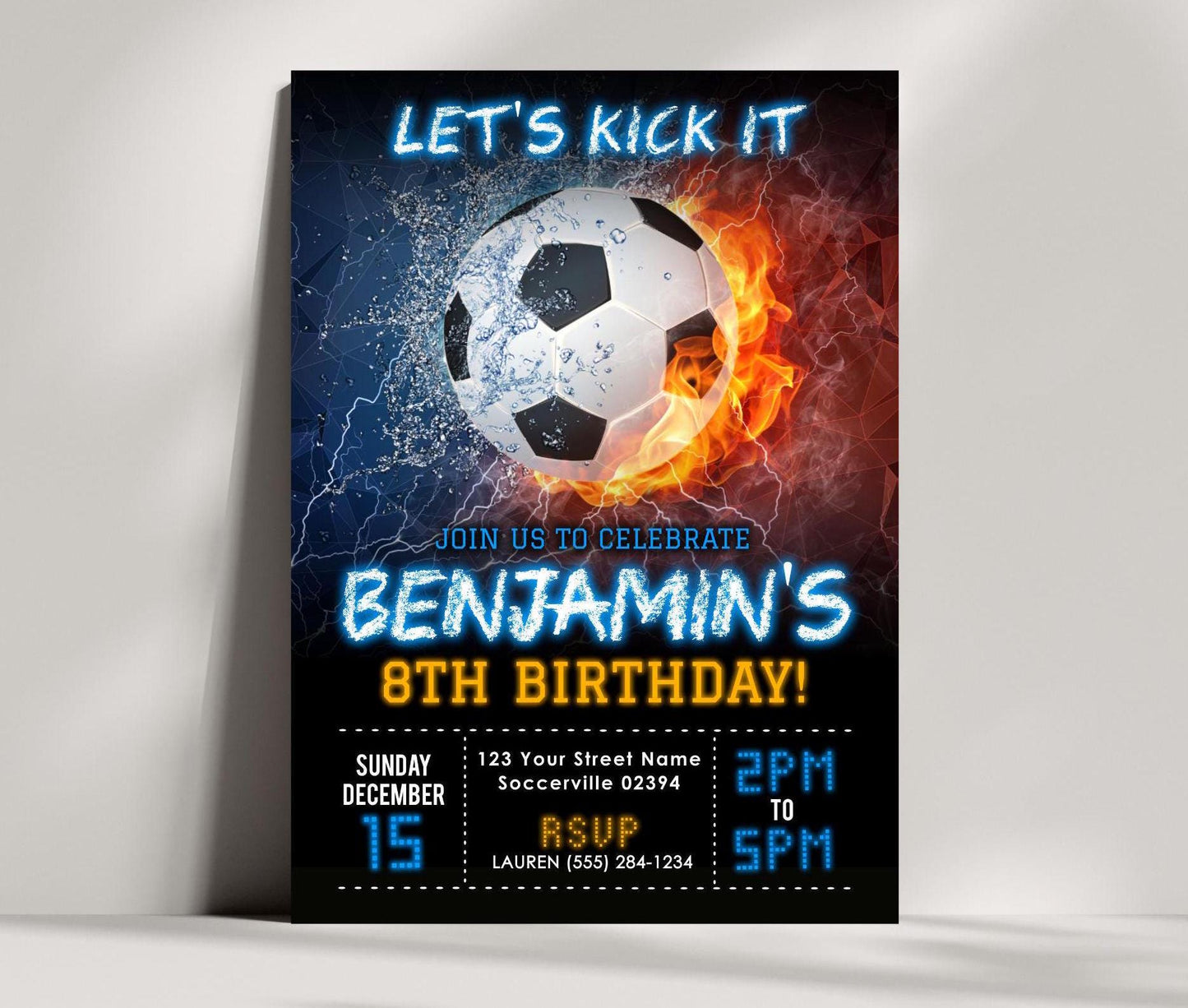 Editable Soccer Birthday Party Invitation Template, Printable Kid Soccer Bday Invite, DIY Boy Invitation, Let's Kick It Football Theme Party