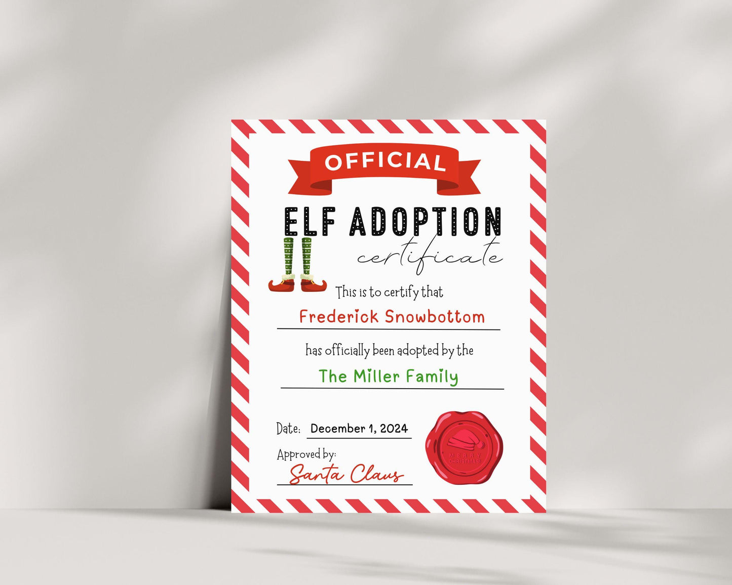 Editable Elf Adoption Certificate, December Elf Adoption Letter, Santa's Christmas Elf Activities, Elf Letter for Kids, Printable Template