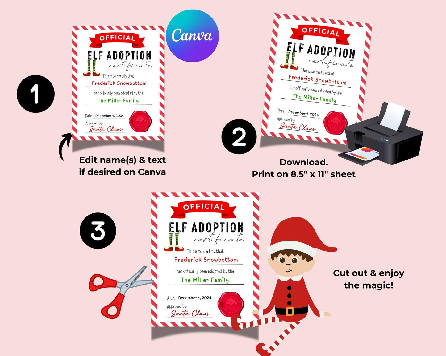 Editable Elf Adoption Certificate, December Elf Adoption Letter, Santa's Christmas Elf Activities, Elf Letter for Kids, Printable Template