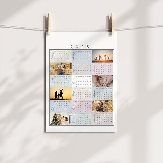 Editable 2025 Photo Calendar Template, Custom 12-Month Calendar Design for Canva, Family Photo Calendar 2025, Photo Collage Planner Template