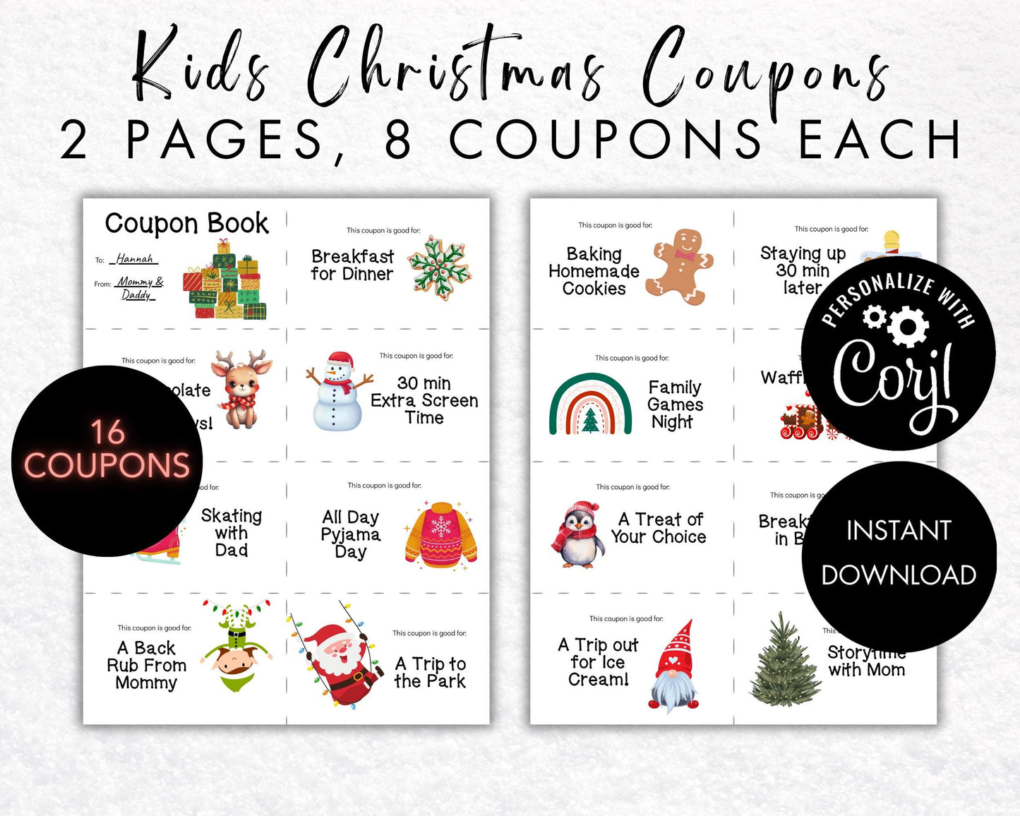 Editable Christmas Coupon Book for Kids, Child Stocking Stuffer, Printable Christmas Coupons Gift from Parent or Grandparent, DIY Template