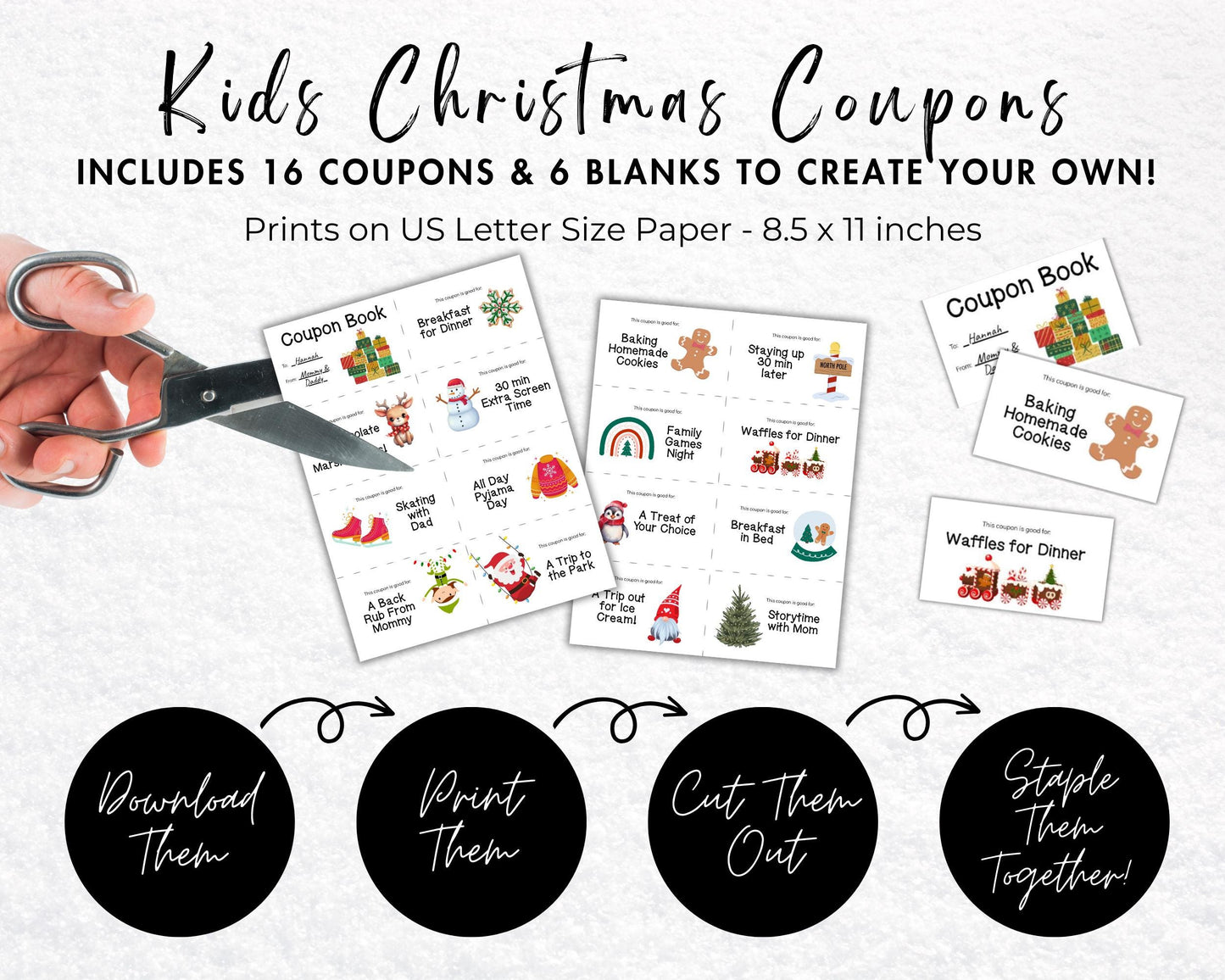 Editable Christmas Coupon Book for Kids, Child Stocking Stuffer, Printable Christmas Coupons Gift from Parent or Grandparent, DIY Template