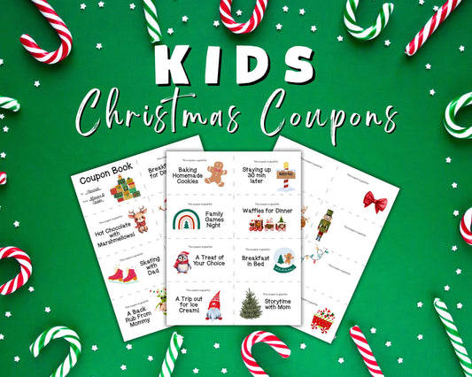 Editable Christmas Coupon Book for Kids, Child Stocking Stuffer, Printable Christmas Coupons Gift from Parent or Grandparent, DIY Template