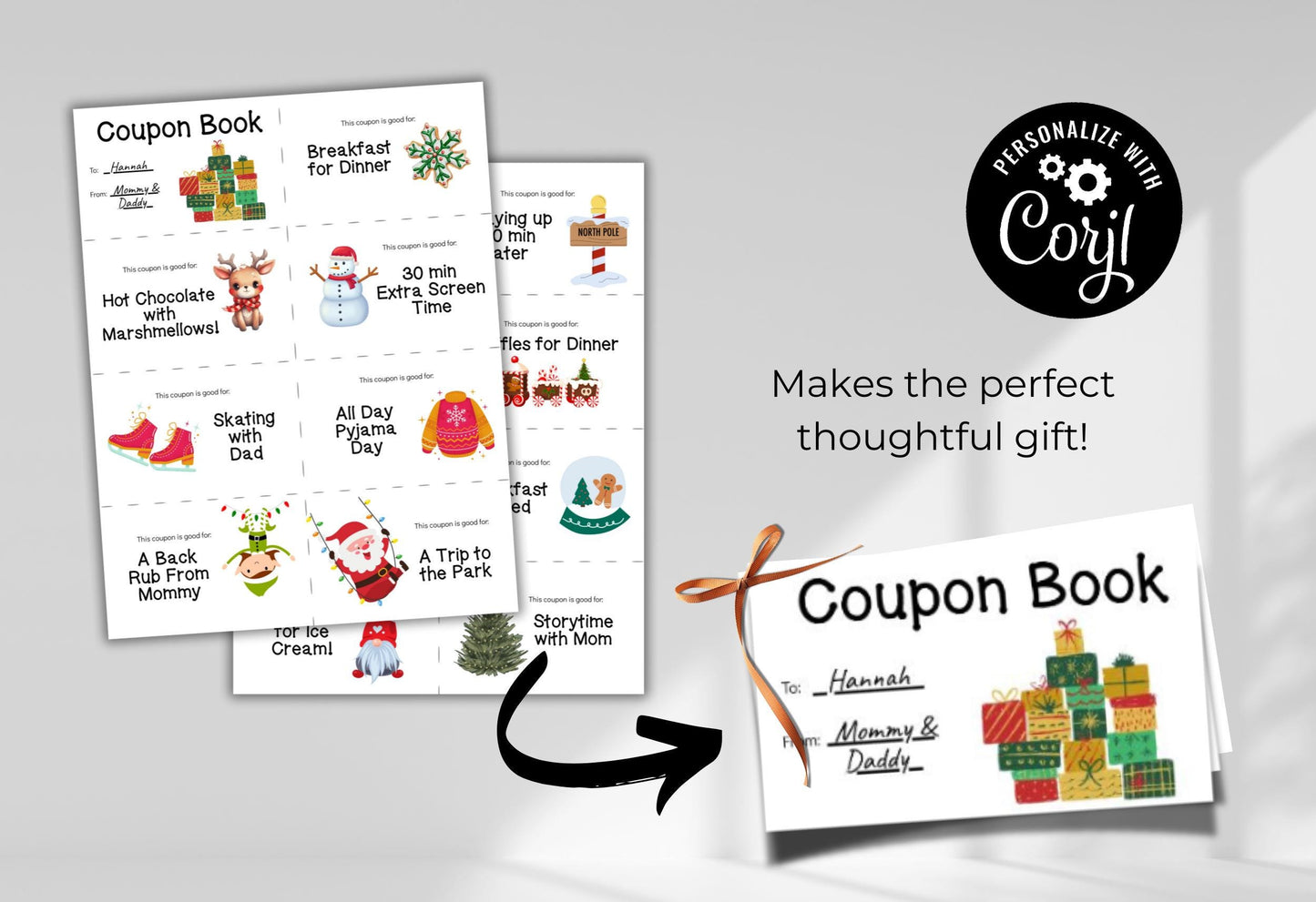 Editable Christmas Coupon Book for Kids, Child Stocking Stuffer, Printable Christmas Coupons Gift from Parent or Grandparent, DIY Template