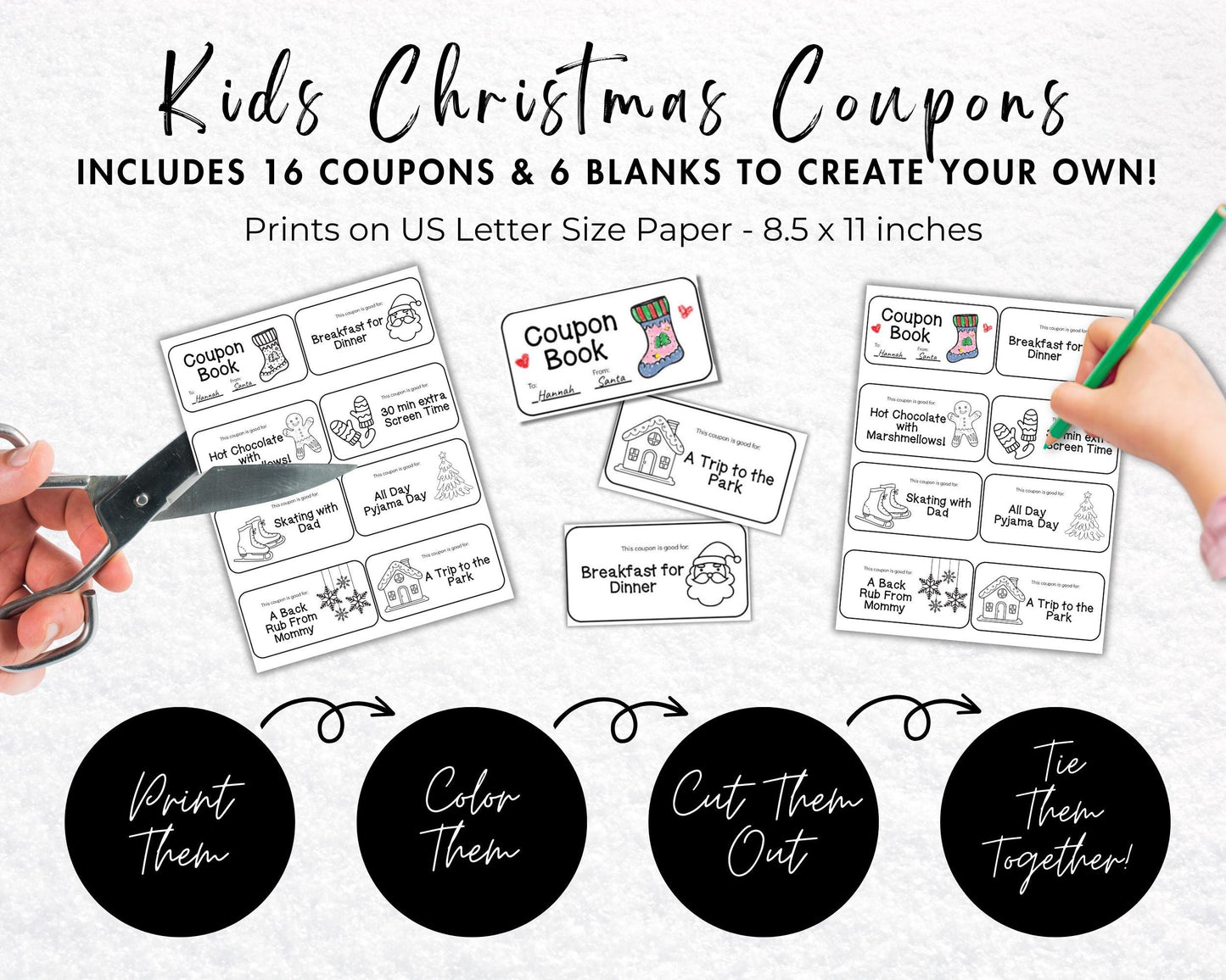 Editable Christmas Coupon Book for Kids, Child Stocking Stuffer, Printable Christmas Coupons from Parent or Grandparents, DIY Color Your Own