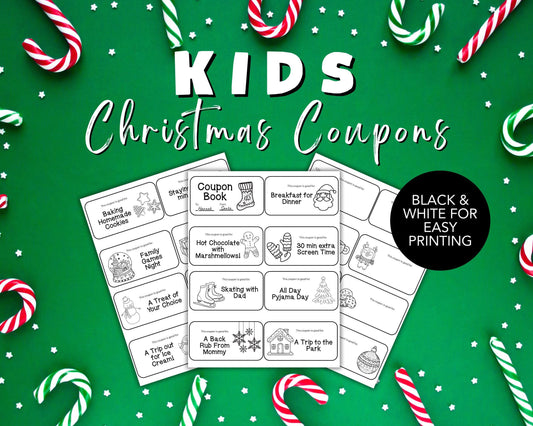 Editable Christmas Coupon Book for Kids, Child Stocking Stuffer, Printable Christmas Coupons from Parent or Grandparents, DIY Color Your Own