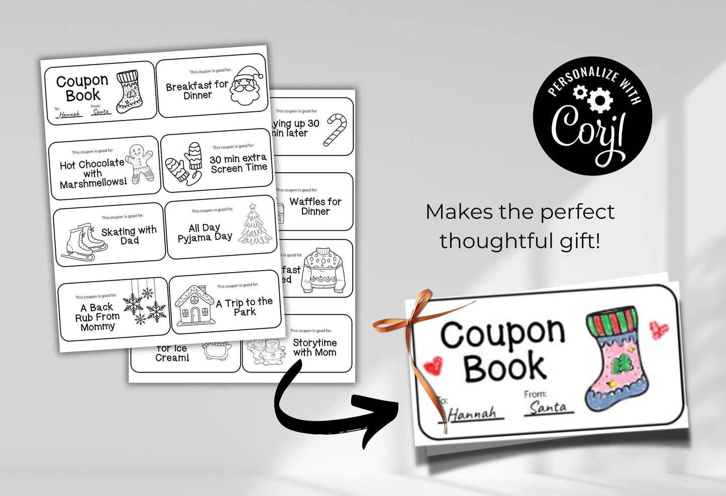 Editable Christmas Coupon Book for Kids, Child Stocking Stuffer, Printable Christmas Coupons from Parent or Grandparents, DIY Color Your Own