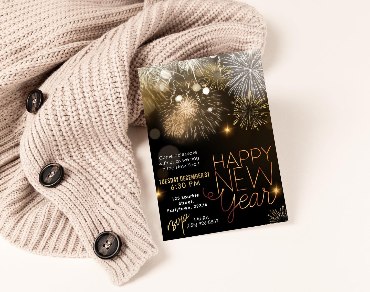 New Year's Eve Party Invitation, NYE Invitation, New Years Invite, DIY Editable Template, 2025 NY Celebration, Black Gold Party Invitation