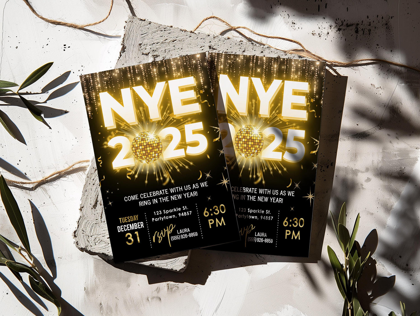 New Year's Eve Party Invitation, NYE Invitation, New Years Invite, DIY Editable 2025 Countdown Event Invite, Black and Gold Party Invitation